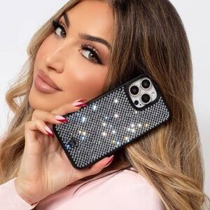 Velvet Caviar Bling Iphone 15 Pro Max Stylish Black and Silver Phone Case